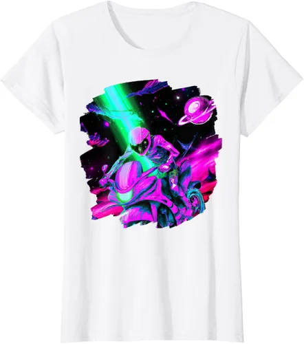 Vista 19 de Camiseta de motociclista espacial para motociclista astronauta, Negro, S