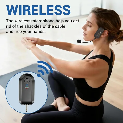 Vista 2 de Depusheng Auriculares de micrófono inalámbrico 2.4G, Lavalier y micrófono de mano rango de 160 pies, con enchufe de 1/8 y 1/4 pulgadas para sistema