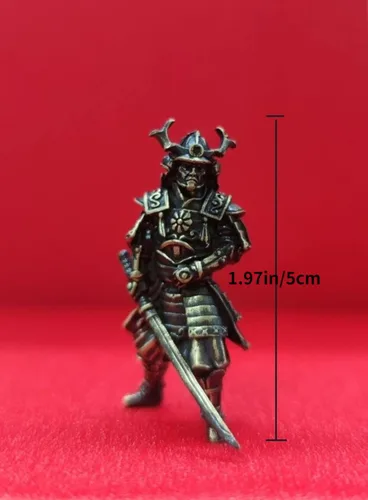 Vista 2 de Figuras de guerrero del shogunato japonés de latón, adornos de escritorio, estatua de cobre antiguo soldado en miniatura, juego de ajedrez de guerra