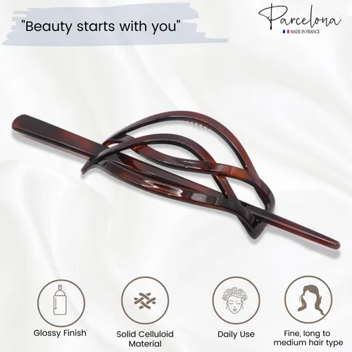 Vista 2 de Parcelona French Twist Tortoise Shell Brown Chignon Cola de caballo titular de pelo deslizante Pin Thru Hair Barrette con palo para mujeres y niñas