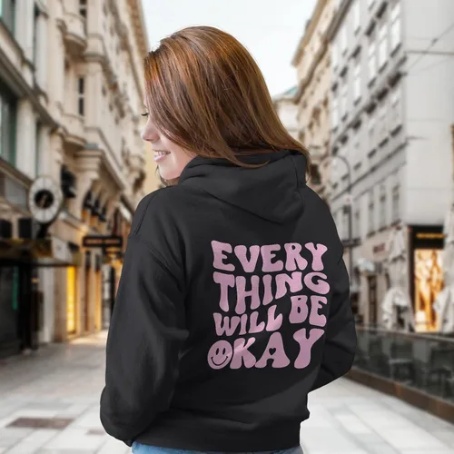 Vista 2 de fat mummy Sudadera con capucha estética con palabras en la espalda, sudadera con capucha de cara sonriente, linda sudadera con capucha para mujer