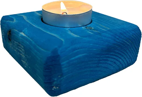 Vista 27 de Portavelas de madera para velas de té, 3.5 pulgadas, decoración del hogar de mesa (vela no incluida) (1, azul, barco)