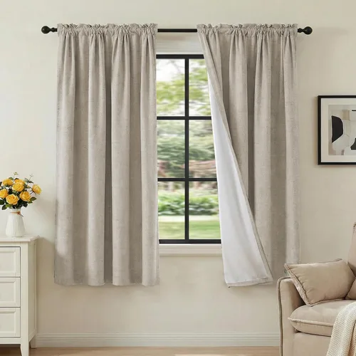 Vista 19 de H.VERSAILTEX Cortinas 100% opacas con aspecto de lino para dormitorio, bloqueo de luz completa, bolsillo para barra, cortinas de ventana gruesas