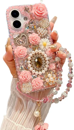 Vista 23 de iFiLOVE para iPhone 7 Plus/8 Plus Funda con Diamantes Brillantes y Correa de Flores, 3D Lujo Brillante Purpurina Cristal Diamantes de Imitación