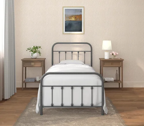 Vista 12 de Golden Gate Beds - Estructura de cama de plataforma de metal estilo victoriano con cabecera y pie de cama de hierro forjado antiguo, base de colchón