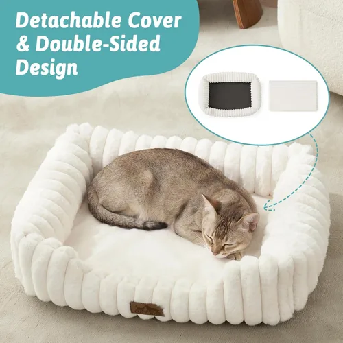 Vista 3 de COZY KISS Cama ortopédica para mascotas para gatos pequeños, cama rectangular lavable para mascotas con parte inferior antideslizante, cama suave