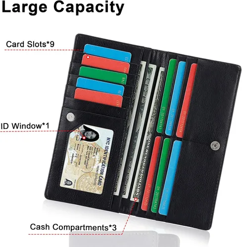 Vista 107 de HUA ANGEL Billetera ultra delgada para mujer, con bloqueo RFID, tarjetero de crédito, plegable, largo, hebilla magnética, billete para mujer, Owl