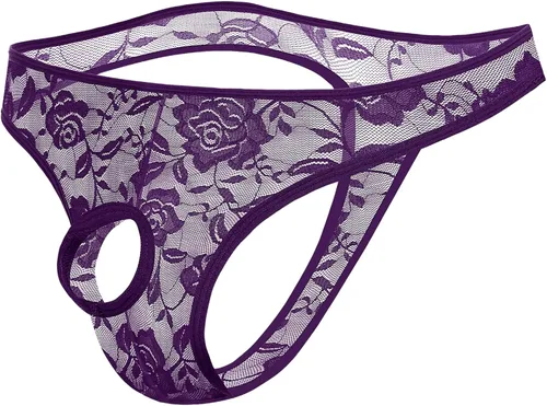Vista 12 de Ropa interior de encaje para hombre, parte delantera abierta, ropa interior Negro