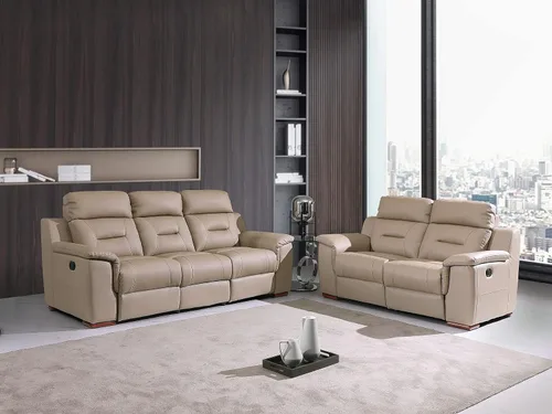 Vista 2 de Blackjack Furniture Walker Leather Match - Sofá reclinable tapizado para sala de estar, madera avellana