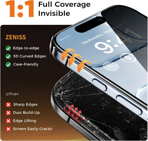 Vista 5 de NeverBreak 9H+ de dureza para iPhone Air Protector de pantalla de privacidad, protección de grado militar de 12 pies