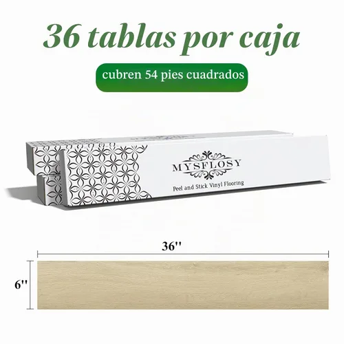 Vista 5 de Mysflosy Tablón de Suelo de Vinilo Autoadhesivo, Paquete de 36 - 6 x 36 pulgadas, Grano de Madera Natural Despegar y Pegar Suelo Impermeable