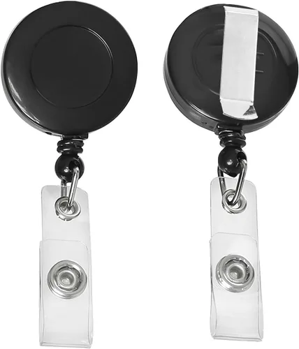 Vista 2 de JANYUN 50 Piezas Clips Retráctiles de Carrete de Insignias Portador para Colgar Tarjeta de Identificación Nombre Llavero (Negro)