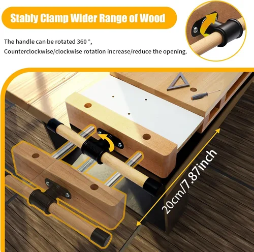 Vista 5 de Tornillo de banco para carpintería - Tornillo de madera dura para banco de trabajo con 4 perrillos de banco y 2 clips, kit de tornillos de banco