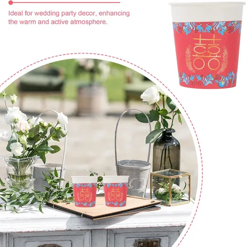 Vista 4 de ABOOFAN Taza de papel de boda china 50pcs espesar taza de papel desechable tenedor de bebida vajilla para boda