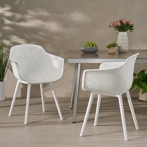 Vista 2 de Christopher Knight Home Warren Silla de comedor moderna para exteriores (juego de 2), color blanco