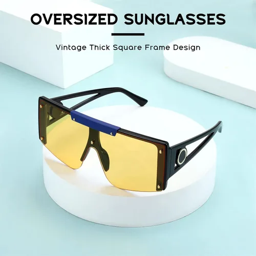 Vista 6 de FEISEDY Gafas de sol para mujer, de gran tamaño, cuadradas, con parte superior plana, para hombre, B4060