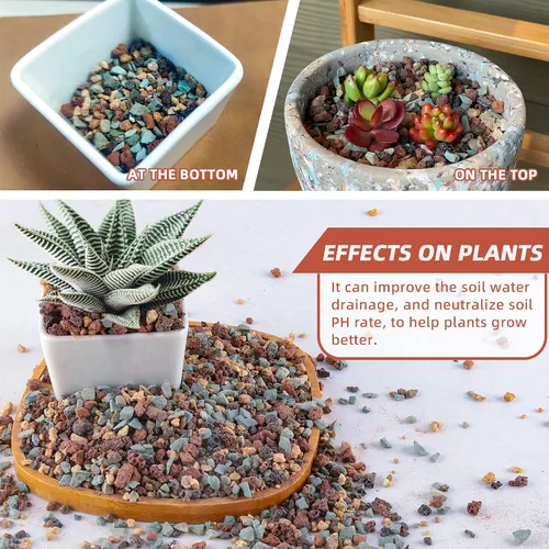Vista 3 de 2.4 libras Mezcla de guijarros de roca volcánica hortícola para bonsái, piedra pómez para plantas suculentas y cactus, grava decorativa arenosa