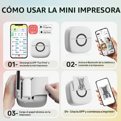 Vista 4 de cabaro Mini impresora térmica con 3 rollos de papel, cápsulas de impresión de teléfono portátil Bluetooth, fabricante de calcomanías de estudio