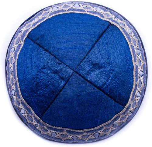 Vista 2 de EMANUEL Yair Blue Magen David Star bordado Kippah Yamaka (YME-14B), Azul