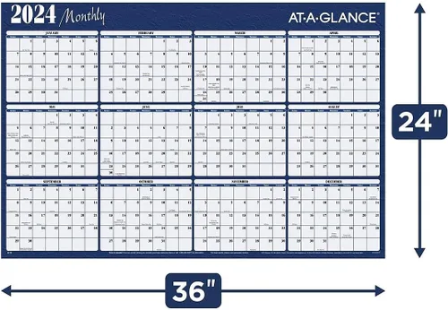 Vista 4 de AT-A-GLANCE® - Calendario anual horizontal reversible borrable de pared, 48 x 32 pulgadas, rojo, enero a diciembre de 2024, A152