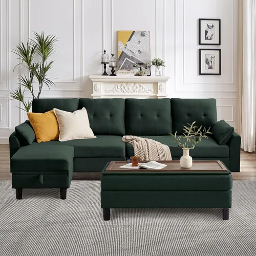 Vista 15 de Sofá en forma de L de 102 pulgadas, sofá con mesa auxiliar otomana, sofá moderno de 4 asientos con funda extraíble para apartamento y sala de estar