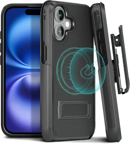 Vista 13 de MOTIVE Funda para iPhone 15 con clip para cinturón, magnética compatible con MagSafe, combo de funda de carcasa a prueba de golpes, funda para Negro