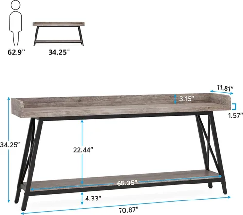 Vista 2 de Tribesigns Mesa consola extra larga de 70.9 pulgadas detrás del sofá, mesa de sofá industrial rústica para sala de estar, entrada estrecha