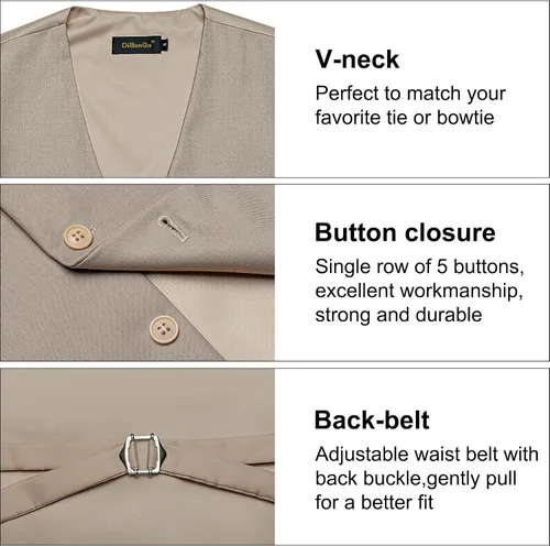 Vista 6 de DiBanGu Chaleco de traje para hombre Vestido formal de negocios Light Khaki