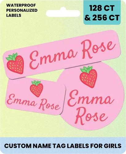 Vista 14 de Suministros escolares etiquetas de nombre personalizadas, etiquetas adhesivas de nombre personalizadas lavables para niñas, etiquetas adhesivas