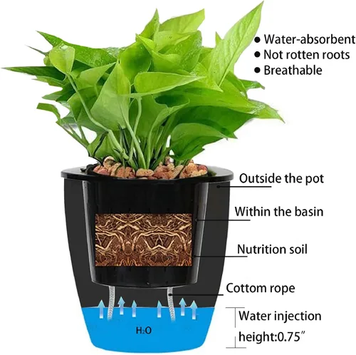 Vista 4 de Paquete de 7 macetas de plástico con riego automático para colgar en la pared, tamaño de 7 pulgadas con 7 ganchos de repuesto para plantas, flores