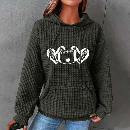 Vista 2 de Sudaderas con capucha de fútbol americano para mujer, manga larga, divertidas, con diseño de gofre, ajuste holgado, suéteres casuales con bolsillos