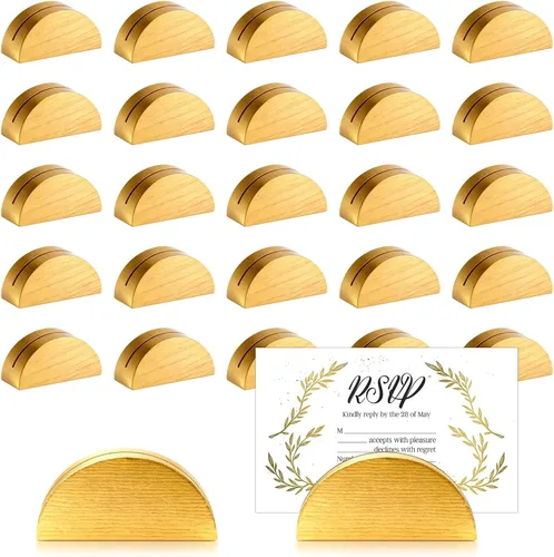 Vista 5 de 24 soportes de madera para números de mesa, tarjeteros de madera ligera, diseño semicircular para bodas, ceremonias, cumpleaños, fiestas, decoración