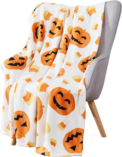 Vista 24 de Manta de forro polar de Halloween, murciélagos negros sobre fondo naranja, 50 x 70 pulgadas Ultra-soft cozy flannel fleece, for sofa couch bed