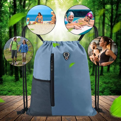 Vista 7 de Mochila con cordón, con estilo deportivo, bolsa de gimnasio para mujeres, hombres y niños, bolsa de gran tamaño con zíper y bolsillos de malla