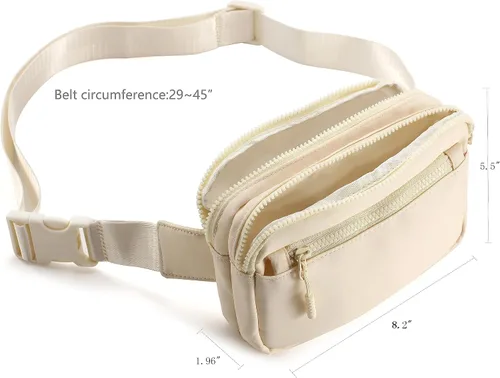 Vista 5 de Riñoneras con 4 bolsillos con cremallera, correas ajustables para mujeres y hombres, cintura cruzada para entrenamiento, senderismo, correr, Beige
