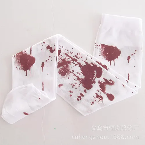 Vista 3 de Dzrige 2 pares de medias de Halloween manchadas de sangre de terror hasta el muslo sangriento para Halloween, mujeres y niñas, festival, disfraz