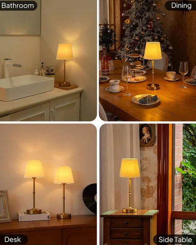 Vista 8 de EppieBasic Lámpara de mesa inalámbrica recargable: carga rápida y larga duración, luz cálida de 2700 K, pequeñas lámparas doradas vintage, comedor