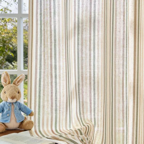 Vista 9 de Cortinas de cocina estilo granja a rayas Vangao de 24 pulgadas de largo, cortinas de lino para café, cortinas de nivel con rayas, cortinas Boxter