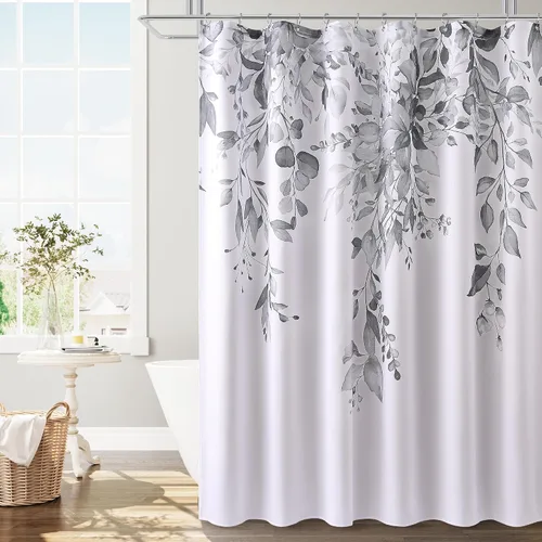 Vista 32 de BOODII Cortinas de ducha negras de 36 x 72 pulgadas, cortina de ducha de eucalipto de primavera para baño, cortina de baño con textura de flameado