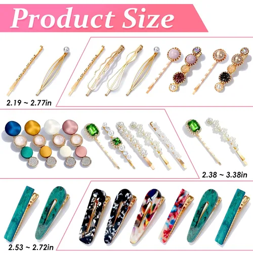 Vista 6 de 30 pasadores de resina acrílica, pasadores cridoz y pinzas para el cabello de perlas para mujeres, accesorios para el cabello con flequillos