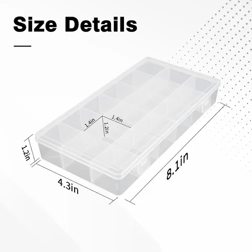 Vista 2 de OALCQ Organizadores de manualidades y caja de almacenamiento, 18 rejillas, organizador de cuentas de plástico transparente con divisores
