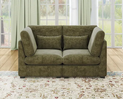 Vista 61 de Sofá Modular de Tamaño Grande, Sofá Seccional de Chenilla Cloud Extra Profundo con Chaise Otomana, Sofá Cama de Chenilla Esponjosa de 5 Asientos