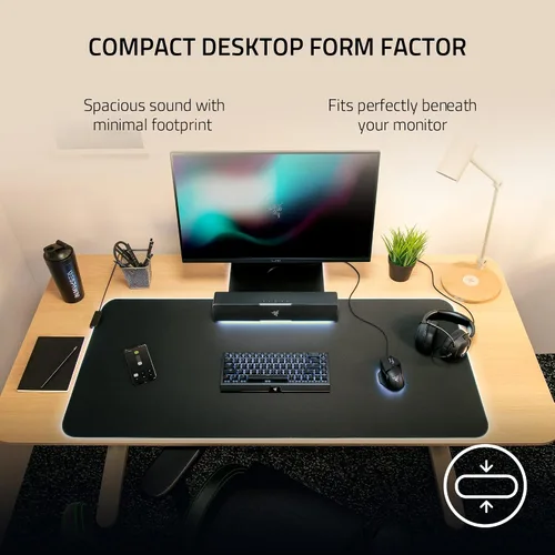 Vista 4 de Razer Leviathan V2 X Barra de sonido para PC con controladores de rango completo y mouse ergonómico Basilisk V3 personalizable interruptor de mouse