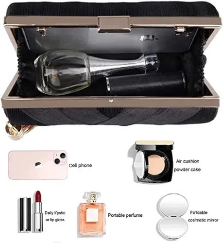 Vista 5 de Elegante bolso de mano de seda con colgante de borla para mujer, para novia, boda, graduación, fiesta de noche