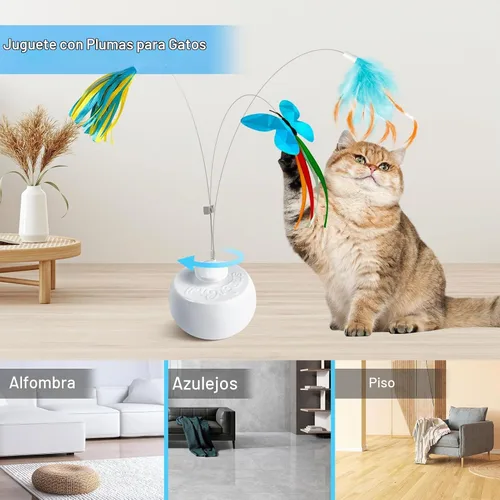 Vista 8 de Migipaws Juguetes interactivos para gatos, juguete de mariposa y plumas, bola giratoria automática para gatos aburridos de interior, sensor táctil