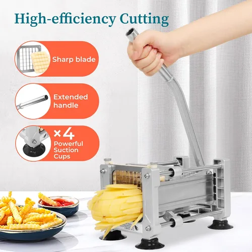 Vista 2 de Cortador de papas francesas BIEAMA, cortador de papas con cuchillas de acero inoxidable de 1/4", 3/8", 1/2", cortador de papas fritas para papas