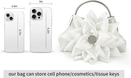 Vista 9 de Elegante bolso de noche floral para mujer, bolso de embrague nupcial de boda con diamantes de imitación, bolso de flores de satén para dama
