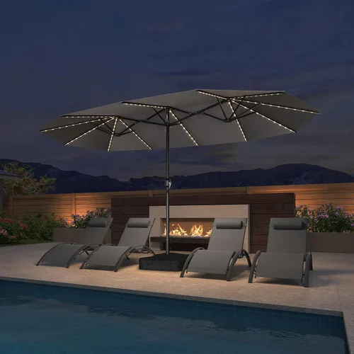 Vista 16 de PURPLE LEAF - Sombrilla de mercado de patio de 13 pies con base rectangular doble cara, sombrilla de mesa para exteriores con manivela, 12 varillas