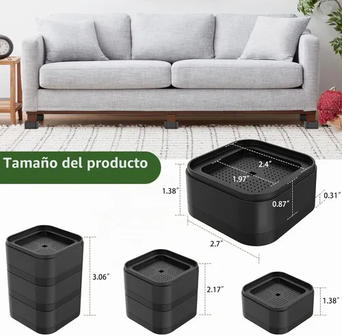 Vista 5 de Elevadores de cama cuadrados apilables negros de 1.38 pulgadas para muebles
