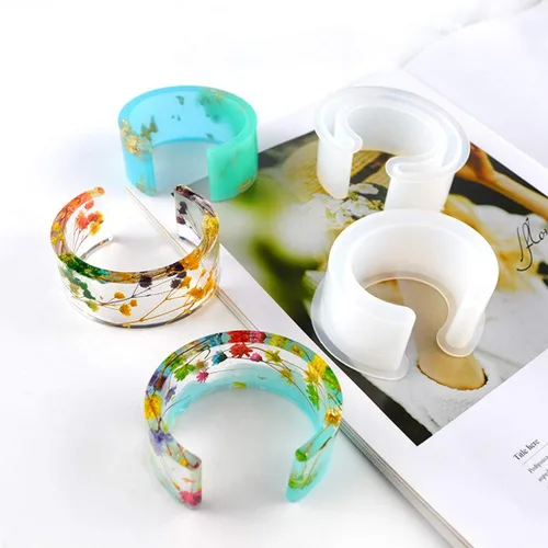 Vista 2 de 2 unids C Font Cuff Bracelet Silicona Brazalete Molde Claro Pulsera Redonda Joyería Fundición Resina Molde